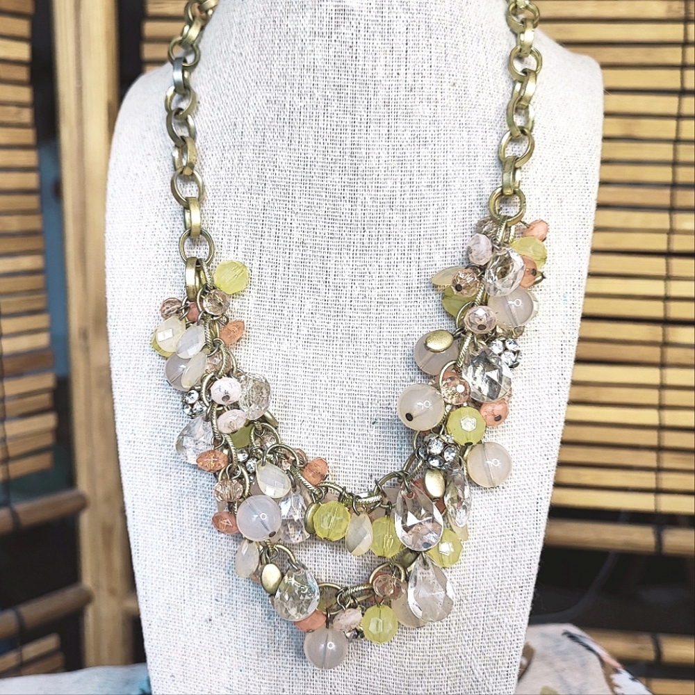 Lucite Faceted Pale Pink Rhinestone Disco Balls LOFT Brand Beaded Necklace